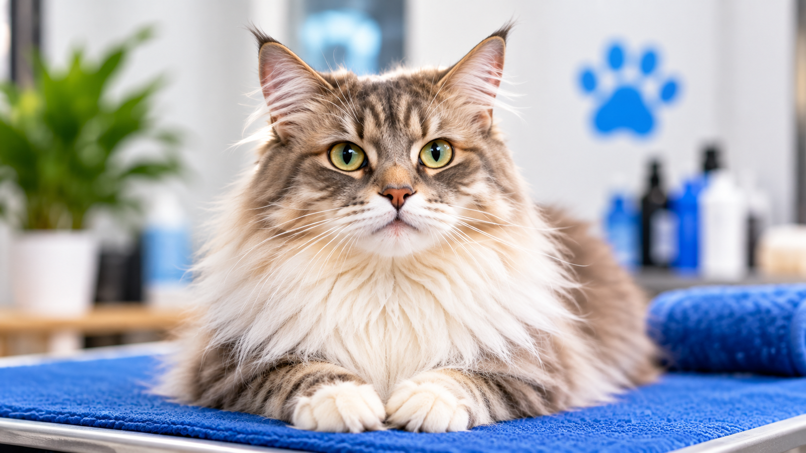 Cat ready for professional grooming